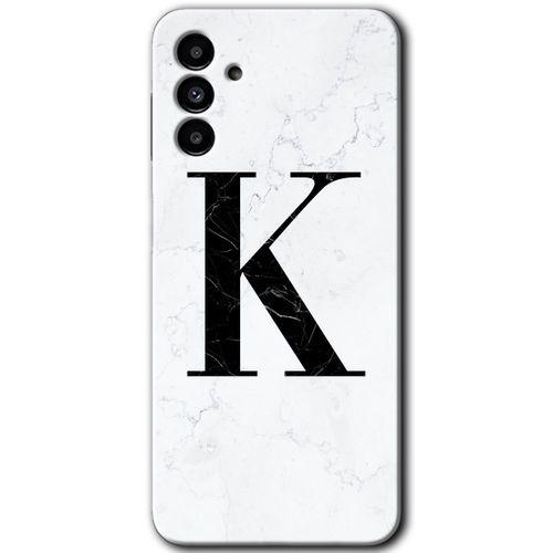 Potkal Hediye Fabrikası Samsung Galaxy M23 Kılıf HD Desen Baskılı Arka Kapak - Beyaz Mermer Desenli K Harfi
