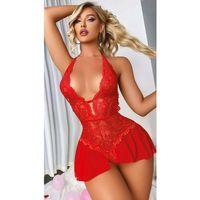 Kırmızı Dantel İşlemeli Fantezi Body