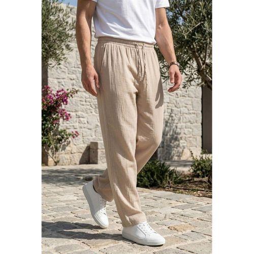 Baggy Kalıp Müslin Kumaş Pantolon - Orta Bej