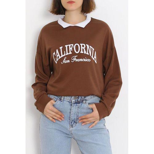 Polo Yaka Baskılı Sweat Kahve