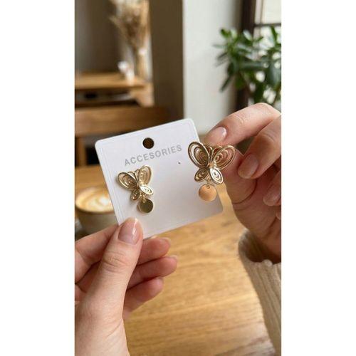 Füsun Küpesi Model Gold Renk Kelebek Model Pirinç Kadın Küpe