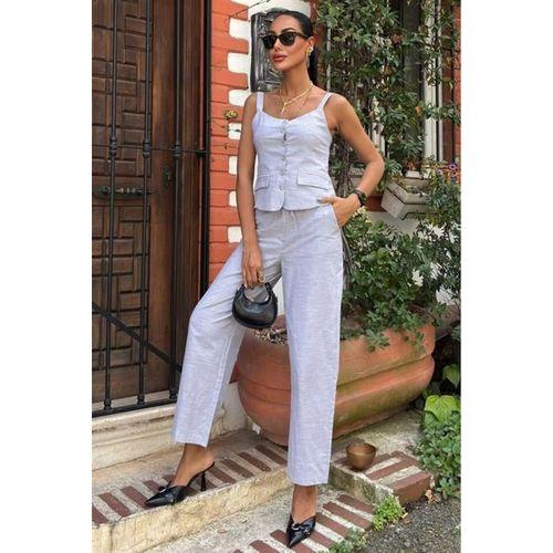 Kalın Askılı Bluz Pantolon Keten Takım 10187