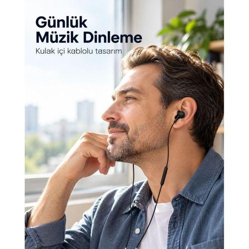Silikon Uçlu Mikrofonlu Siyah Kablolu Kulak İçi Kulaklık