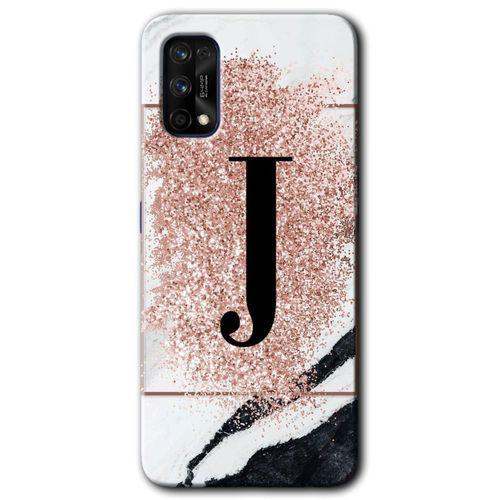 Realme 7 Pro Kılıf HD Desen Baskılı Arka Kapak - Pembe Mermer Desenli J Harfi + Kırılmaz Cam