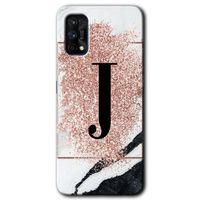 Realme 7 Pro Kılıf HD Desen Baskılı Arka Kapak - Pembe Mermer Desenli J Harfi + Kırılmaz Cam