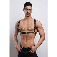 D Halka Detaylı Şık Erkek  Göğüs Harness, Erkek  Deri T-shirt Aksesuar - Brfm92
