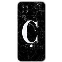 MRCİLETİSİM MRCİLETİSİM Samsung Galaxy M12 Kılıf HD Desen Baskılı Arka Kapak + Temperli Cam - Siyah Mermer Desenli Ç Harfi