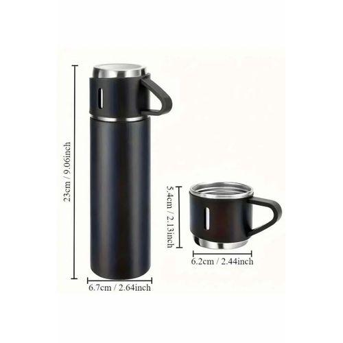Termos Seti 3'lü Bardak Seti Isı Dayanıklı Siyah Paslanmaz Çelik Vakumlu