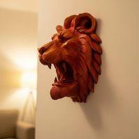 Dekoratif Asılabilir Aslan Başı 3d Duvar Heykeli Gold Red 20x21 Cm