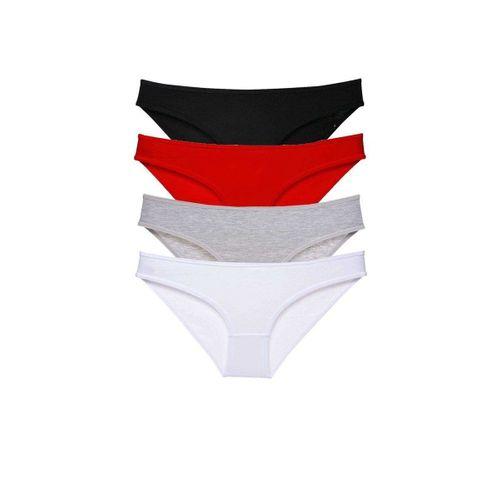 4 adet Süper Eko Set Likralı Kadın Slip Külot Siyah Kırmızı Gri Beyaz