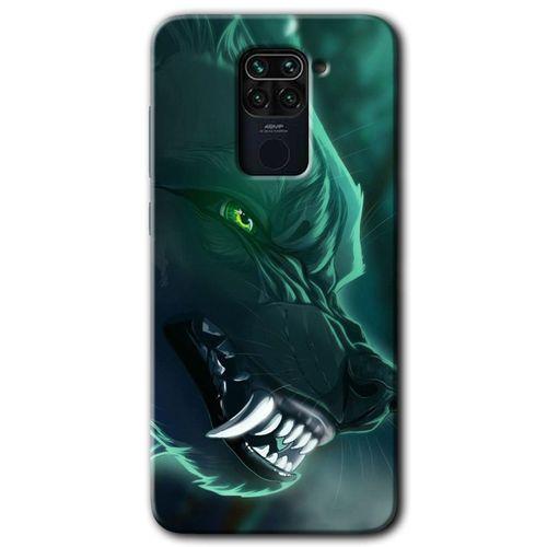 MRCİLETİSİM Xiaomi Redmi Note 9 Kılıf Baskılı Kapak - Yeşil Kurt + 5D Tam Kaplayan Cam