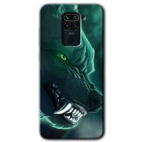 MRCİLETİSİM Xiaomi Redmi Note 9 Kılıf Baskılı Kapak - Yeşil Kurt + 5D Tam Kaplayan Cam