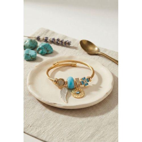 Mavi Renk Göz Model Gold Charmlı Bileklik