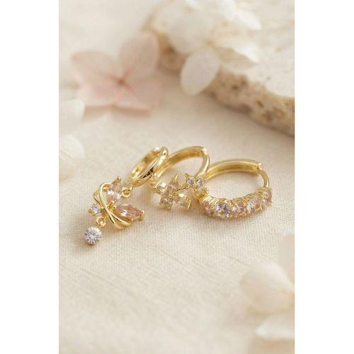 3 lü Set Gold Renk Zirkon Taşlı Kelebek Model Küpe