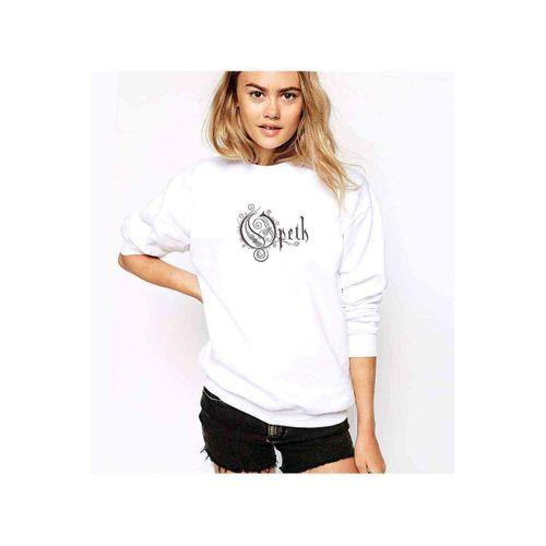 Opeth Logo Baskılı Beyaz Kadın Sweatshirt