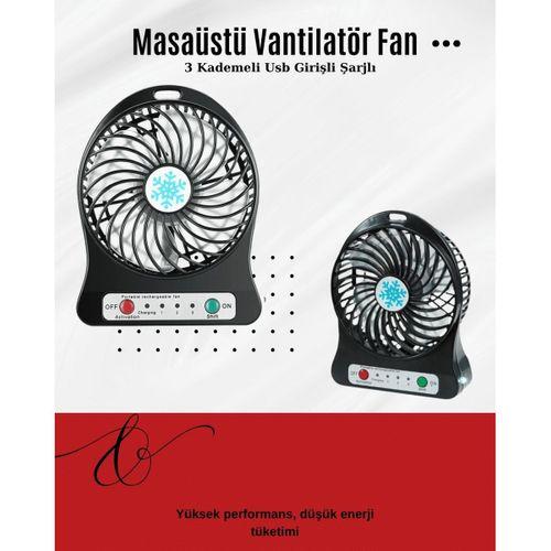 Usb Girişli Taşınabilir Masaüstü Mini Fan – 3 Kademeli Hız, Şarjlı, Işıklı, Sessiz Çalışma