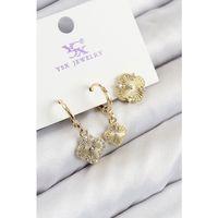 Pirinç Zirkon Taşlı 3'lü Yonca Model Gold Renk Kadın Küpe