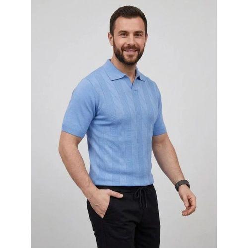 Erkek Yazlık Triko Dokuma Tişört Kısa Kol Polo Yaka T-Shirt - Bebek Mavisi
