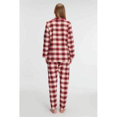 Kadın Pamuklu Uzun Kollu Kare Desenli Gömlek Ve Pantolon Takım – Kışlık Pijama Takımı