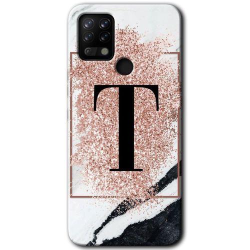 Tecno Pova Kılıf HD Desen Baskılı Arka Kapak - Pembe Mermer Desenli T Harfi