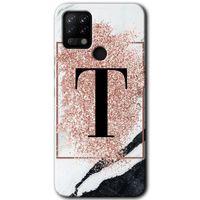 Tecno Pova Kılıf HD Desen Baskılı Arka Kapak - Pembe Mermer Desenli T Harfi
