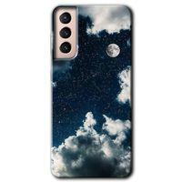 MRCİLETİSİM Samsung Galaxy S21 Kılıf HD Desen Baskılı Arka Kapak + Temperli Cam - Gece Gökyüzü