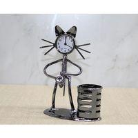 Metal Saksafon Çalan Müzisyen Kedi Saat Ve Kalemlik