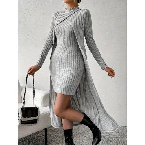 Pilelistore Kadın Askılı Yuvarlak Yakalı Elbise Ve Yarı Balıkçı Yakalı Kombinasyonu şardonlu Kaşkorse Ikili Takım