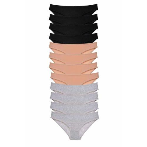 12 adet Süper Eko Set Likralı Kadın Slip Külot Siyah Ten Gri