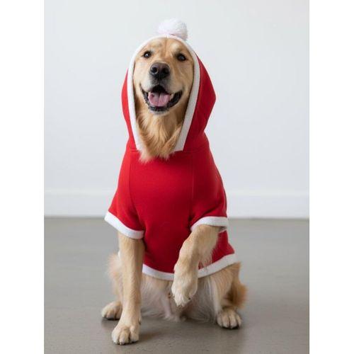 Red Star Kırmızı Yılbaşı Köpek Kıyafeti | Noel Baba Kapüşonlu Polar Sweatshirt | Orta ve Büyük Irklar İçin