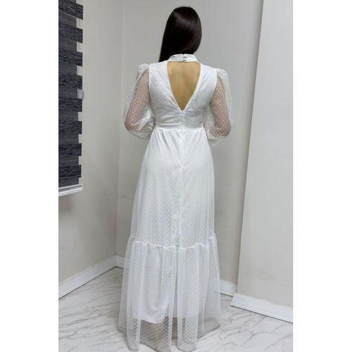 Kadın Damla Yaka Sırt Dekolteli Astarlı Tül Elbise