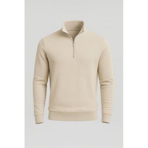 Selanik Örme Kumaş Yarım Fermuar Erkek Sweatshirt - Taş