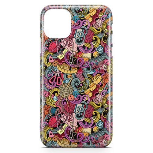 Apple iPhone 11 Pro Kılıf Doodle Dikiş Makinesi Arka Kapak Koruma Desenli Full Koruyucu