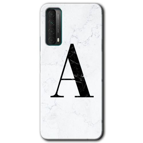 Huawei P Smart 2021 Kılıf HD Desen Baskılı Arka Kapak - Beyaz Mermer Desenli A Harfi