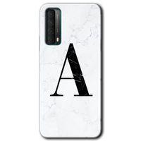 Huawei P Smart 2021 Kılıf HD Desen Baskılı Arka Kapak - Beyaz Mermer Desenli A Harfi