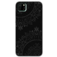 Potkal Hediye Fabrikası Huawei Y5P HD Baskılı Kılıf + 9D Tam Ekran Koruyucu - Siyah Mandala