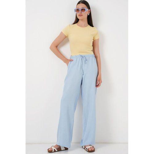 Geniş Paça Keten Pantolon 6735 - Mavi