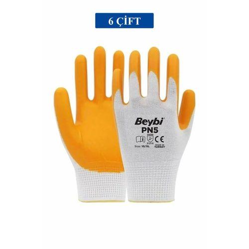 Pn5 Sarı Iş Eldiveni Polyester No:10 Örme Nitril Beybi Royaleks Group - 6 Çift