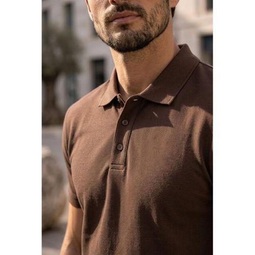 Orlando Oversize Polo Yaka Pike Kumaş Basic Düğmeli Relaxed Fit Erkek T-Shirt - Kahve