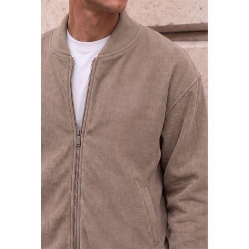 Ravello %100 Şönil Relaxed Fit Kolej Yaka Fermuarlı Lamineli Ceket - Çakıl Taşı