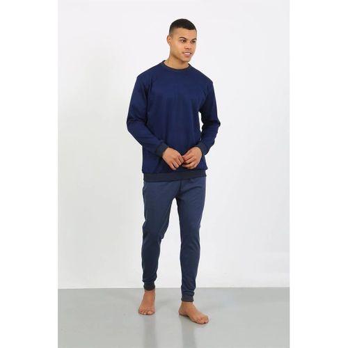 Erkek Uzun Kol Manşetli Paça Penye Pijama Takımı Lacivert