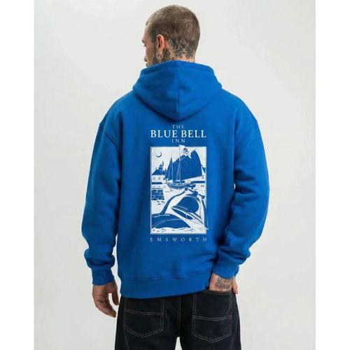 Erkek Kapüşonlu Double Oversize Üç İplik Pamuklu Deniz Yelken Baskılı Kanguru - Saks Mavisi