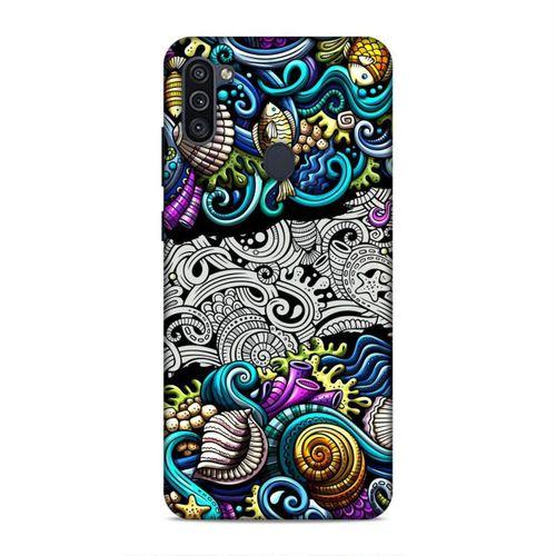 Samsung Galaxy M11 Kılıf Deniz Mahsulleri Doodle Arka Kapak Silikon Koruma Full Koruyucu