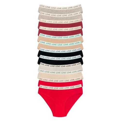 12 Adet Pamuklu Esnek Kadın Slip Bikini Külot Geniş Lastikli Baskılı