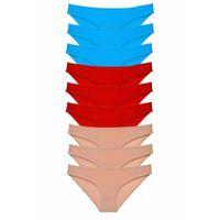 9 adet Süper Eko Set Likralı Kadın Slip Külot Kırmızı Ten Mavi