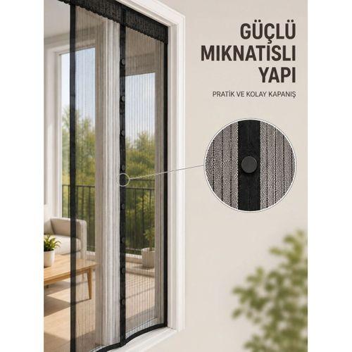 Otomatik Kapanan Mıknatıslı Sineklik Kapı Filesi Pratik Geçişli Siyah Model