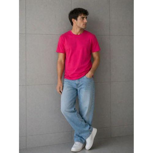 Erkek Basic Pamuklu Tişört Bisiklet Yaka Düz Renk Regular Fit T-Shirt - Fuşya