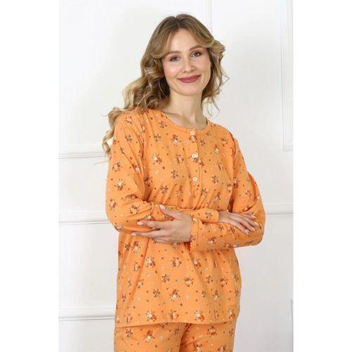 Kadın 4xl-5xl-6xl-7xl-8xl Büyük Beden Uzun Kol Pijama Takım Turuncu