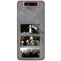Samsung Galaxy A80 Kılıf Atatürk (12) Koruyucu Silikon Gri