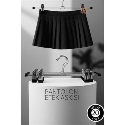 Premium Metal Pantolon ve Etek Askısı 20'li Set - Ayarlanabilir Kaymaz Klipsli 40cm Organizer 720518